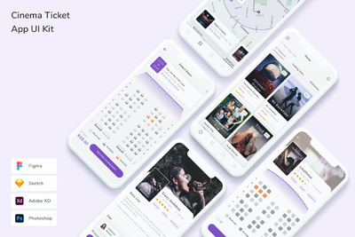 电影票应用 App UI Kit (FIG,PSD,SKETCH,XD)