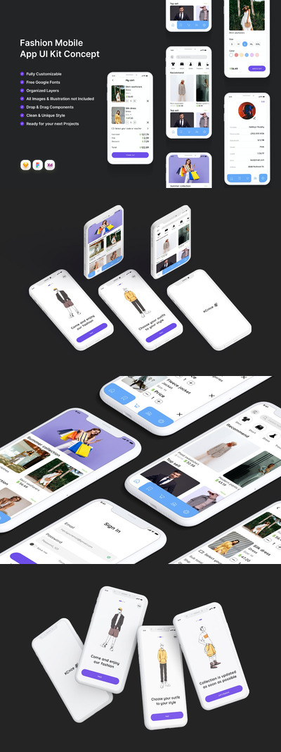 服饰时尚概念App UI Kit (FIG,SKETCH,XD)