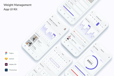 重量管理 App UI Kit (FIG,PSD,SKETCH,XD)