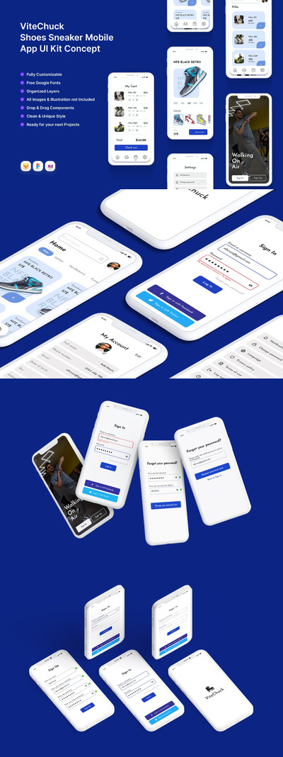 运动鞋概念电商App UI Kit (XD,FIG,SKETCH)