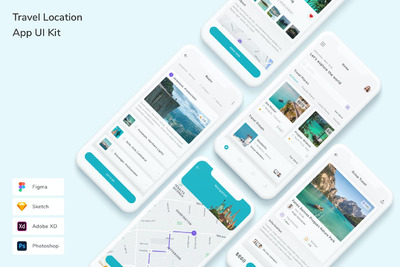 旅行定位 App UI Kit (FIG,PSD,SKETCH,XD)