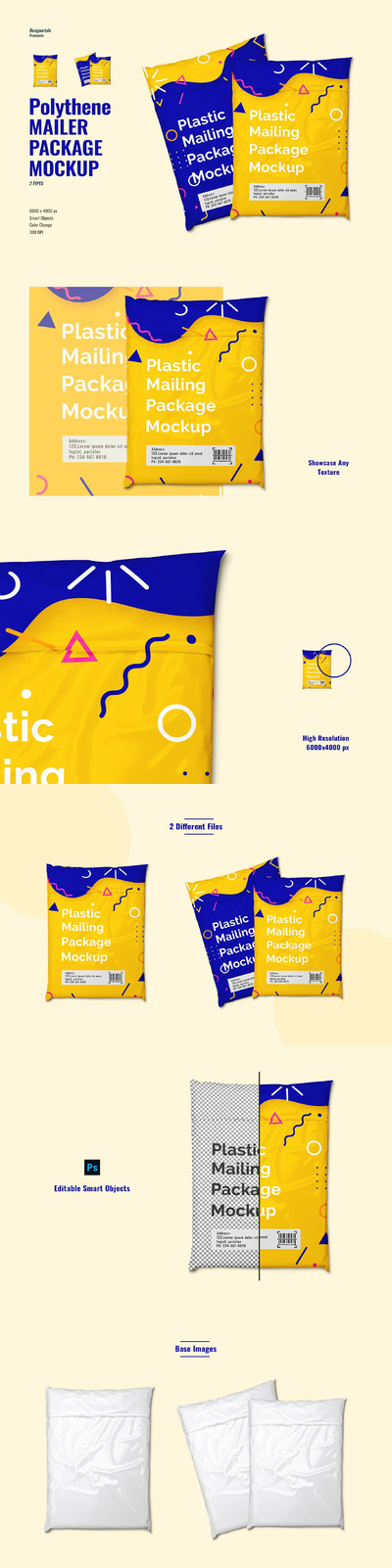 聚乙烯邮寄信封包装设计样机 (psd)