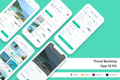 旅行行程预订 App UI Kit (FIG,PSD,SKETCH,XD)