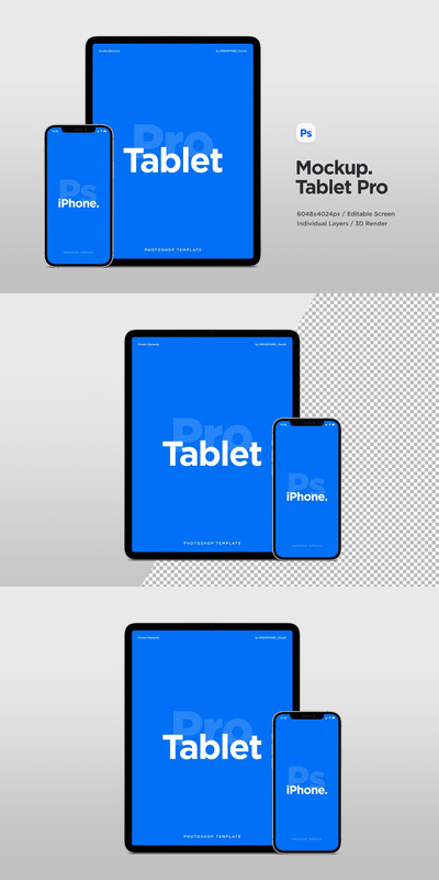 iPad平板电脑&手机正视图样机 (PSD)