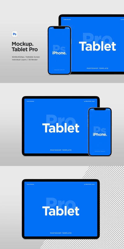 iPad平板电脑和iPhone手机展示样机模板 (PSD)