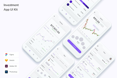 投资管理仪表盘 App UI Kit (FIG,PSD,SKETCH,XD)