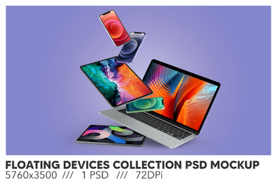 浮动苹果系列响应式设备PSD样机场景 (PSD)