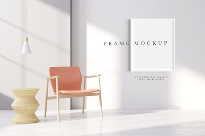 房间室内照片作品展示框架样机模板 (PSD)