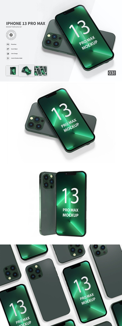 高山绿iPhone 13 Pro Max手机样机 (PSD)