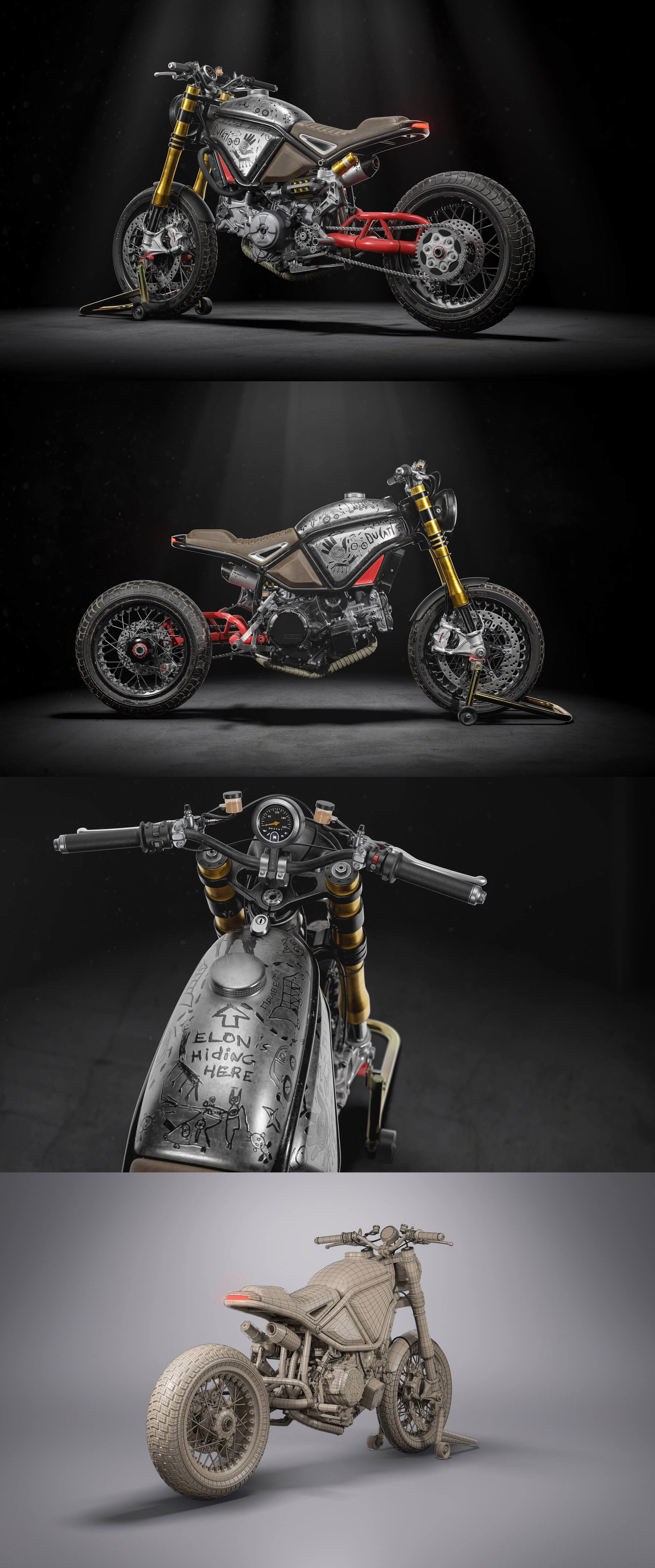 Ducati杜卡迪Scrambler定制摩托车3D模型（OBJ,FBX,MAX）