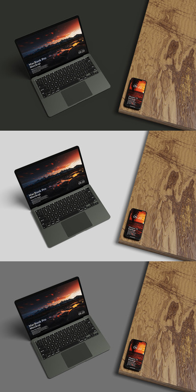 MacBook pro和iPhone13苹果设备样机 (PSD)