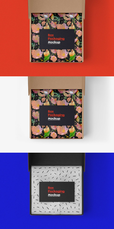 开箱盒子包装纸图案设计样机场景 (PSD)