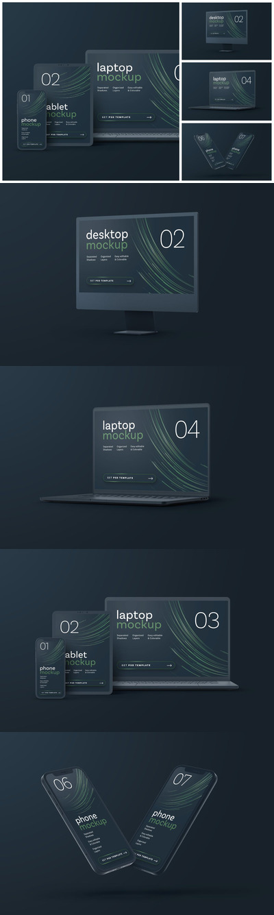 暗黑粘土样式苹果产品响应式设备样机集 (PSD)