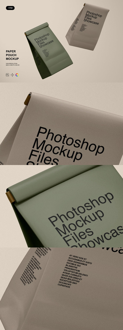 咖啡豆牛皮纸袋包装样机模板 (PSD)