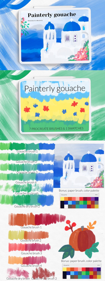 Procreate 绘画水粉画笔 (BRUSHSET,SWATCHES)