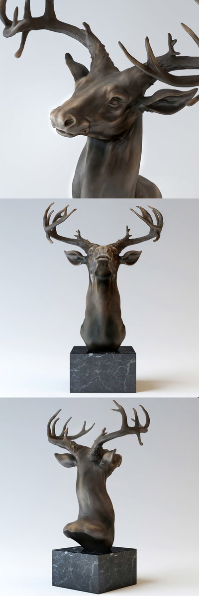 鹿头青铜雕塑3D模型（OBJ,FBX,MAX）