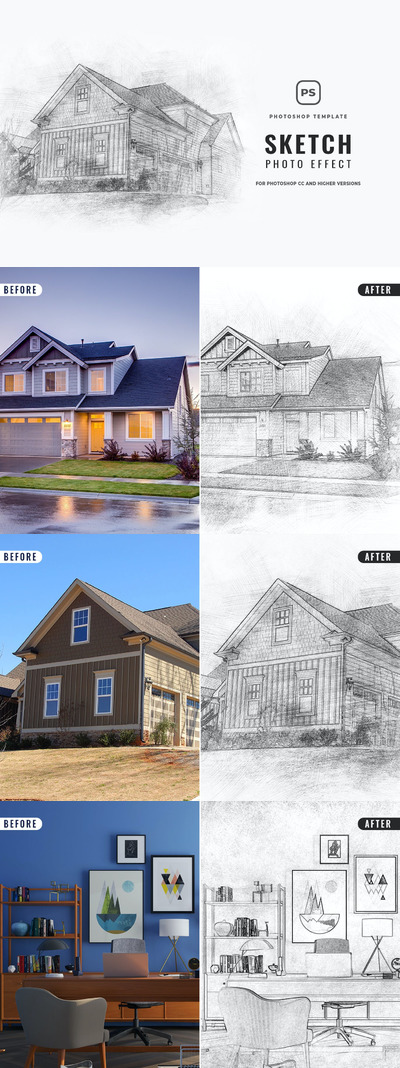 时尚高端逼真质感的手绘素描效果photoshop动作图层样式-PSD