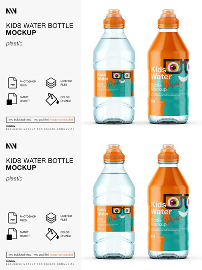 儿童饮水塑料瓶标签包装设计样机 (PSD)
