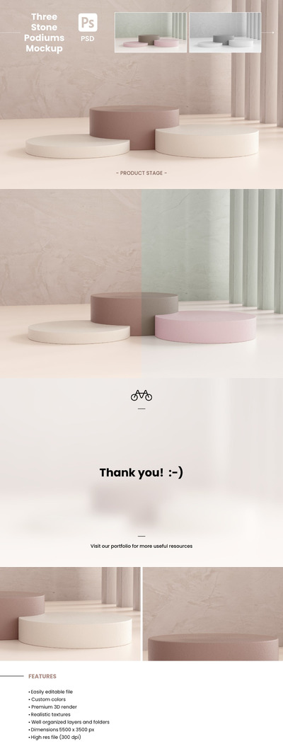 3个石头产品演示展示台样机模板 (PSD)