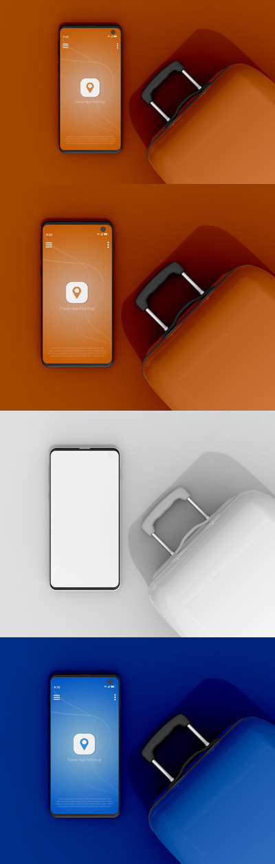 拉杠箱场景App页面展示手机屏幕样机 (PSD)