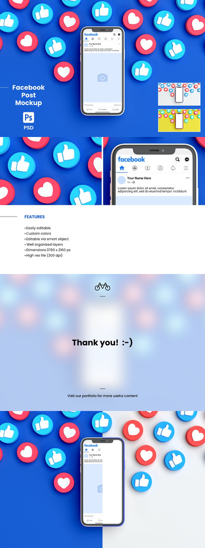 社交元素Facebook帖子展示手机屏幕样机 (PSD)