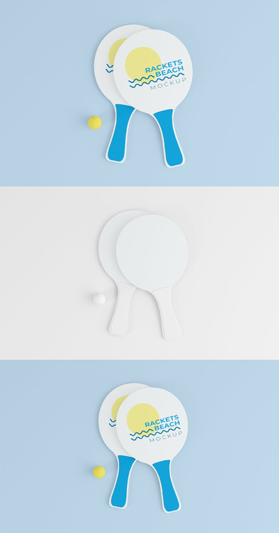 带橡胶球的沙滩球拍顶视图样机 (PSD)