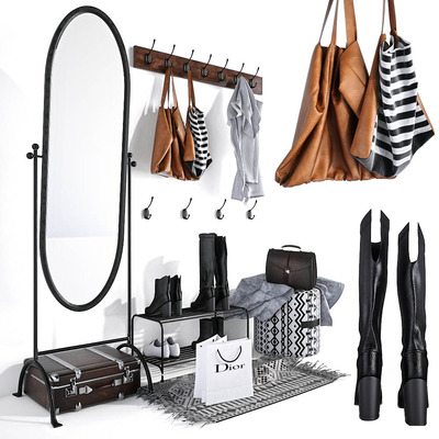 入口穿衣镜衣帽鞋包等组合3D模型（OBJ,FBX,MAX）