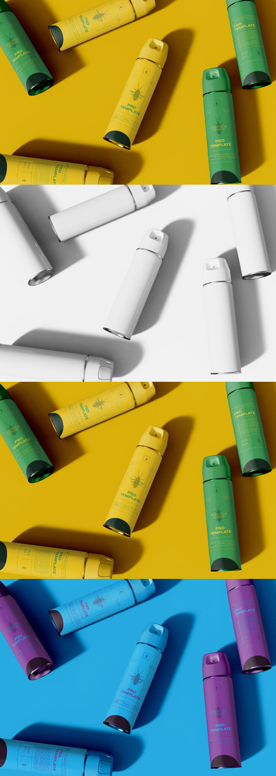 气溶胶瓶杀虫剂包装设计顶视图样机 (PSD)