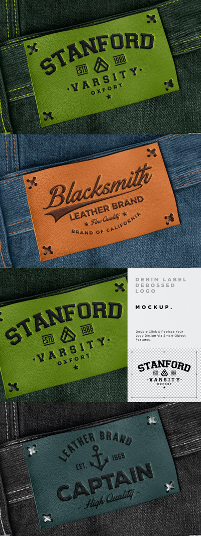 凹凸工艺牛仔标签设计样机 (PSD)