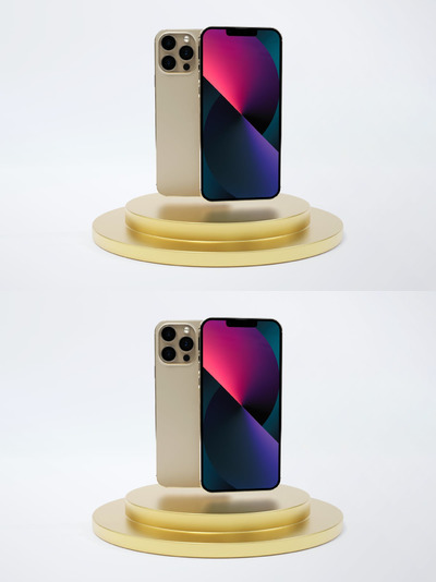 金色圆形展台iPhone 13 Pro手机样机 (PSD)