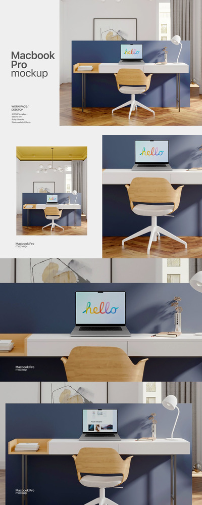 办公场景Macbook Pro屏幕展示样机 (PSD)