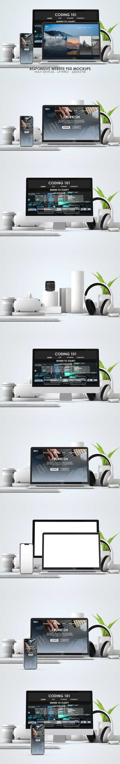 响应式网站设计展示多设备屏幕样机模板 (PSD)