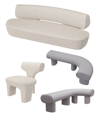 Comodo familia系列布艺圆角沙发椅子和转角长凳3D模型（OBJ,FBX,MAX）