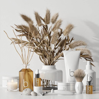 浴室护肤品香氛干花束等装饰组合3D模型（MAX）