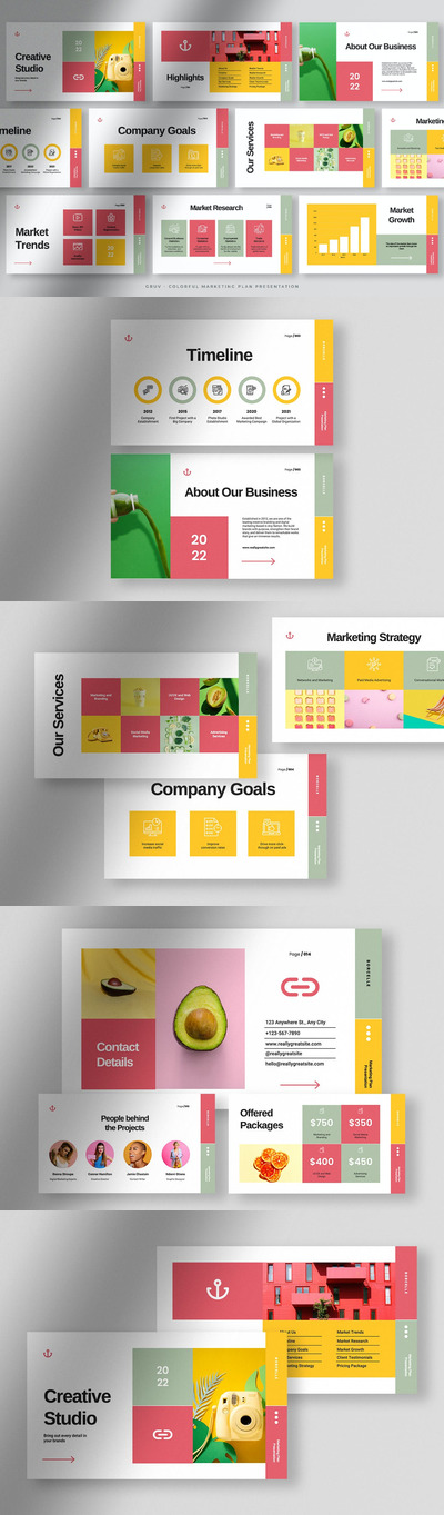 色彩鲜艳的简介营销计划PPT模版 (PPT,PPTX)