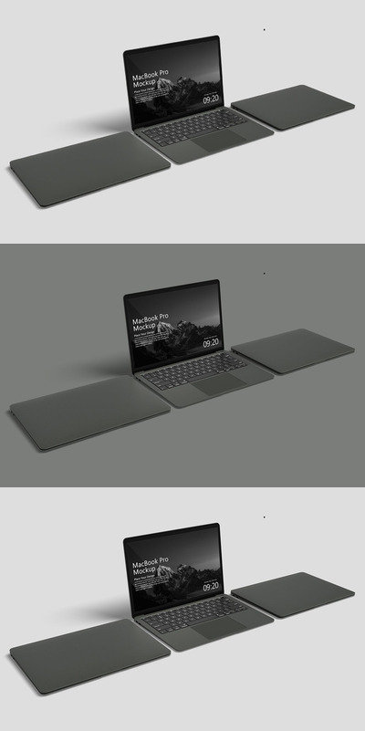 黑色MacBook笔记本电脑屏幕UI展示样机模板 (PSD)