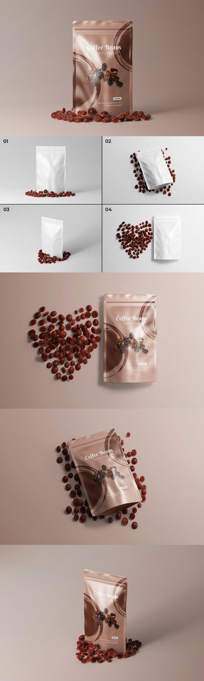 咖啡袋品牌包装设计样机模板 (PSD)