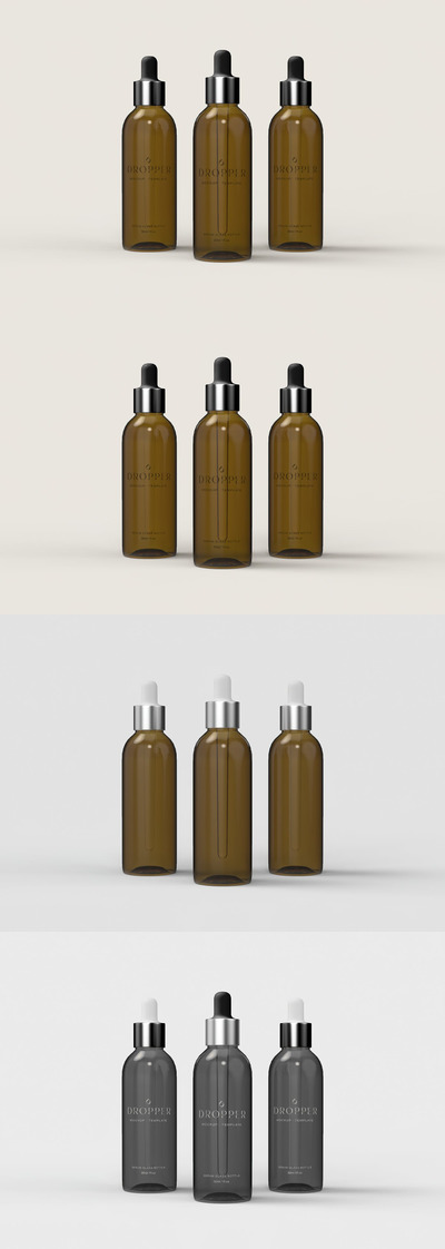 琥珀滴管瓶标签品牌设计样机 (PSD)