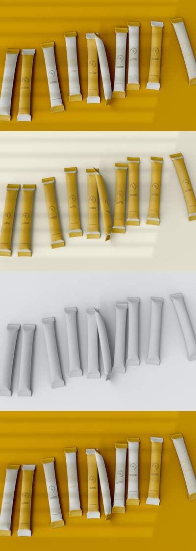 咖啡/白糖小袋包装设计样机 (PSD)