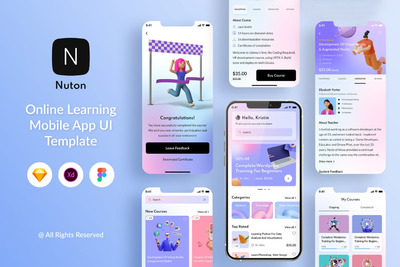 在线教育App UI Kit (SKETCH,XD,FIG)
