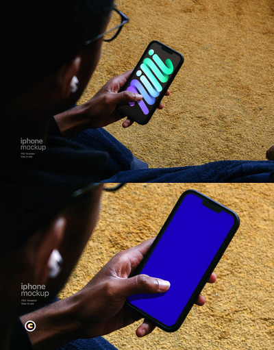 男子手拿效果图iPhone苹果手机样机 (PSD)