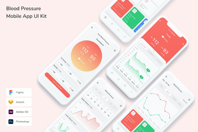 血压健康管理 App UI Kit (FIG,PSD,SKETCH,XD)