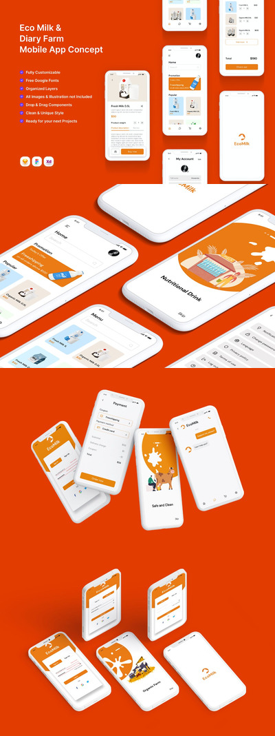 环保牛奶牧场日志App UI Kit (PSD)
