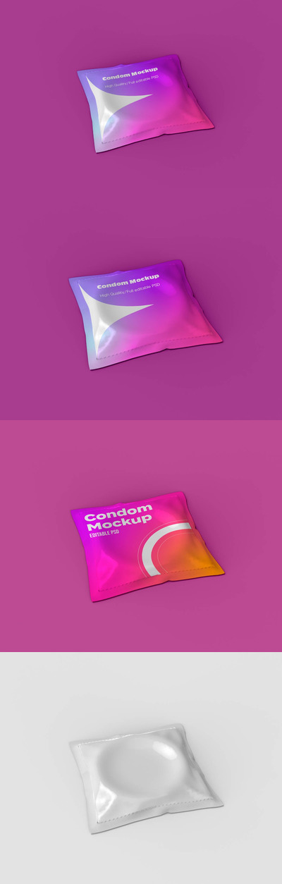 单个避孕套品牌包装设计样机 (PSD)