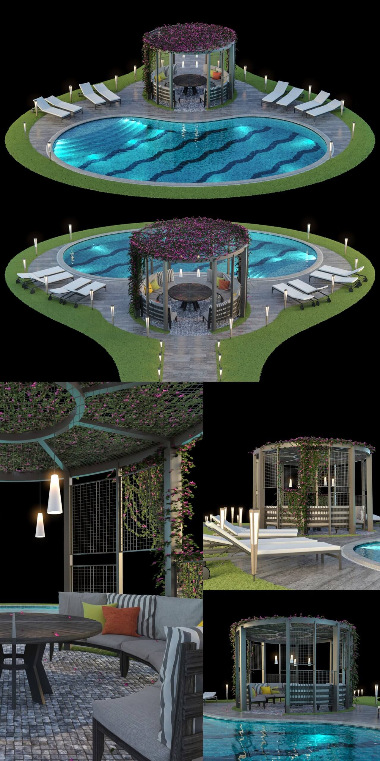 凉亭和游泳池3D模型（FBX,MAX）