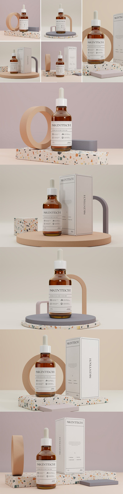 化妆品滴管瓶包装标签设计样机模板 (PSD)