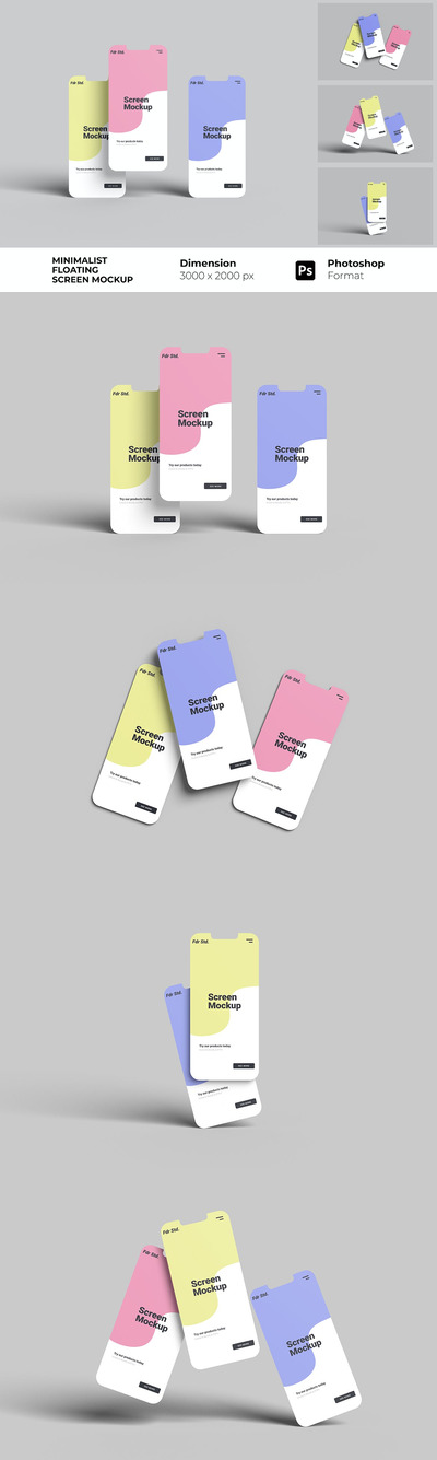 极简浮动效果手机屏幕样机 (PSD)