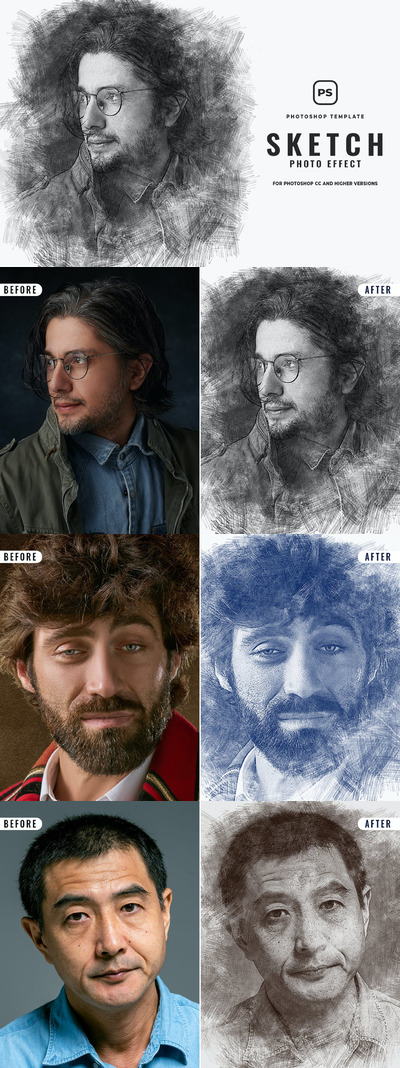Photoshop素描效果生成动作 (PSD)