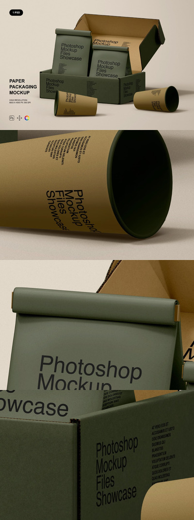 咖啡纸盒/纸袋/纸杯品牌包装设计样机 (PSD)