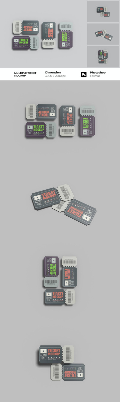 优惠券/门票/票券设计样机模板 (PSD)